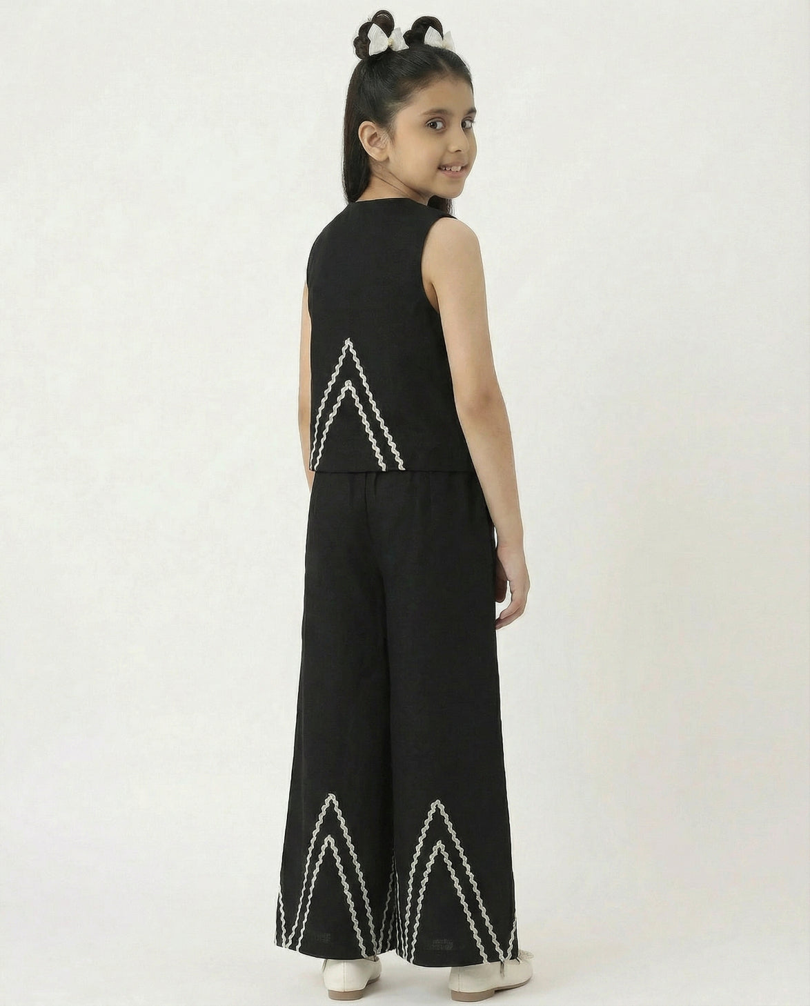 Black Viscose Lycra Waist Coat With Palazzo Pant Girl Co-ord Set