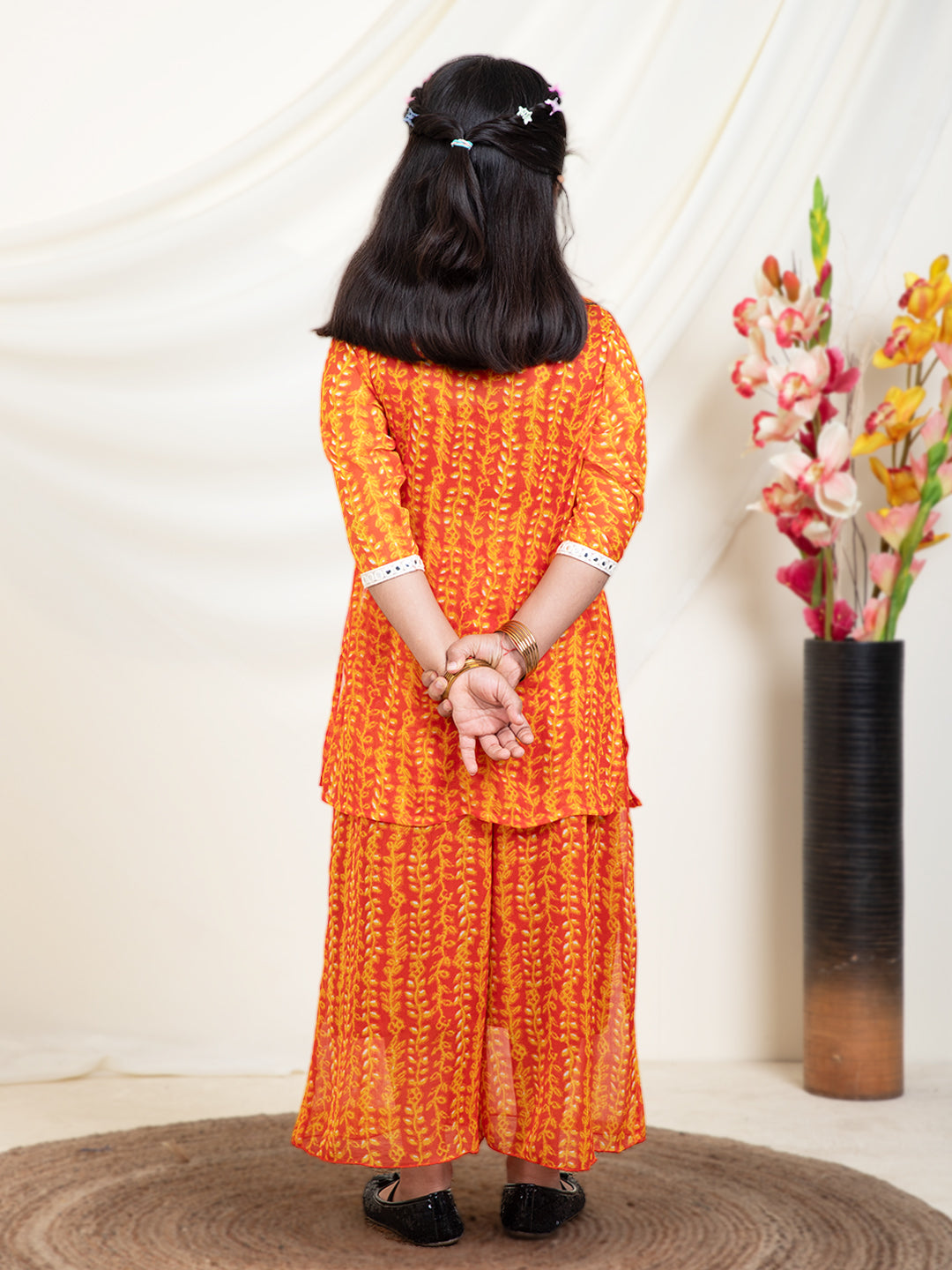 Leaf Print Kurti & Palazzos With Inner Top