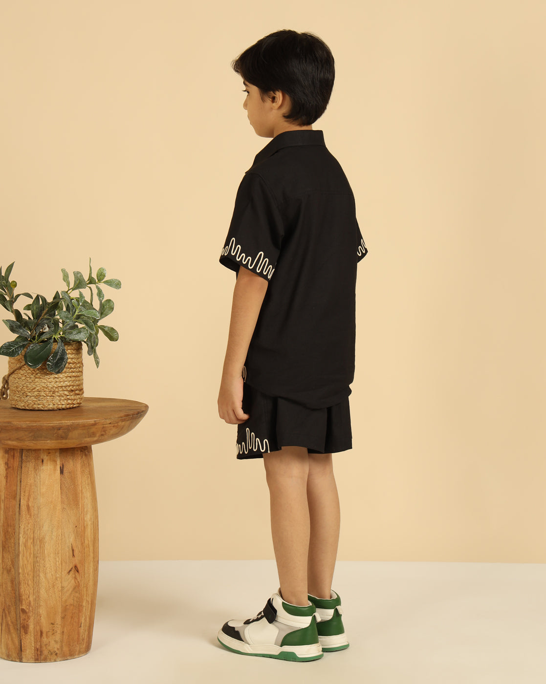 Black Embroidered Shirt With Short For Boys