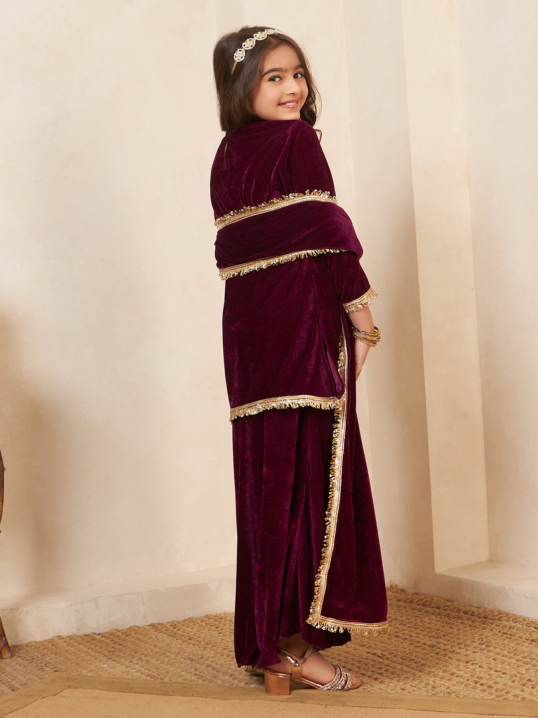 Wine Velvet 3 Pieces Co-Ord Set