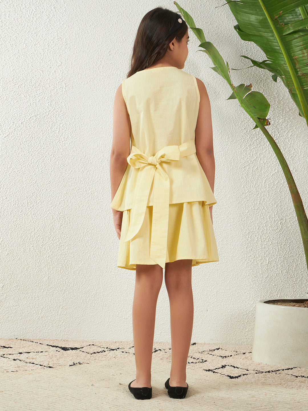 Girls Off White Cotton Poplin Blazer & Skirt Set With Lion Motif