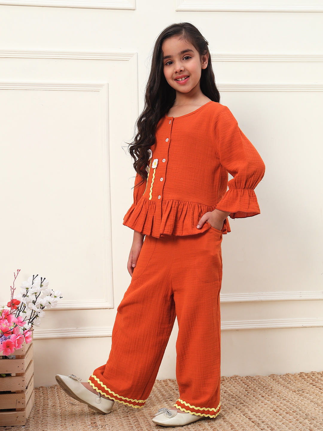 Peplum Shirt With Pants Girls Co-ord Set