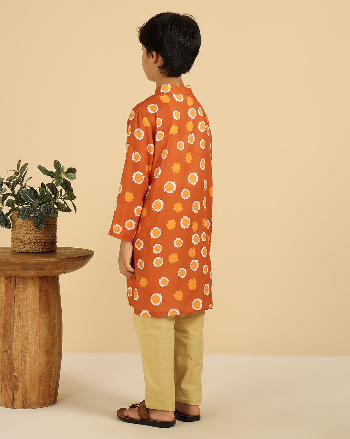 Tan Brown Printed Boys Kurta