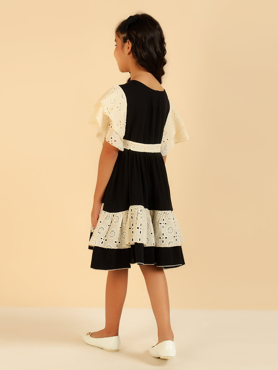 Pure Cotton Embroidered Schiffli Tiered Layered Girls Dress