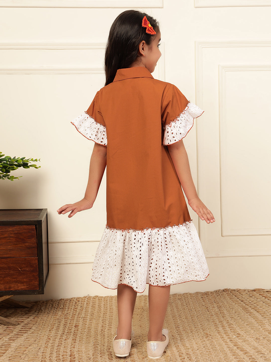 Loose-Fit Schiffli Tiered Shirt Dress