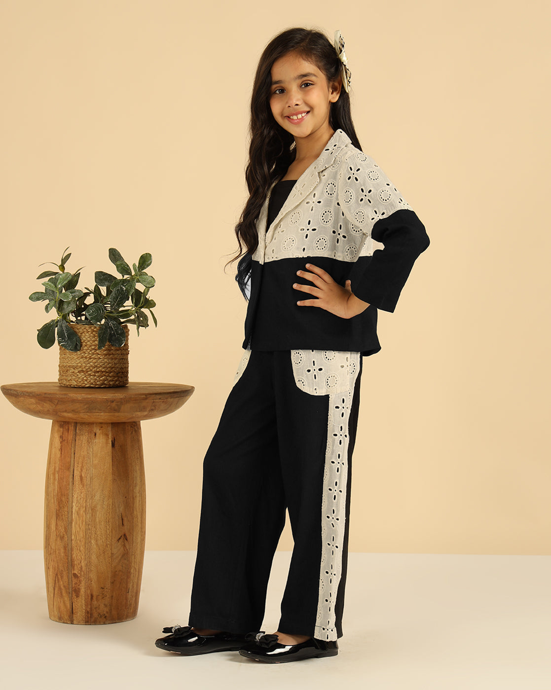 Notch Collar Blazer With Pant Girls Co-Ord Set