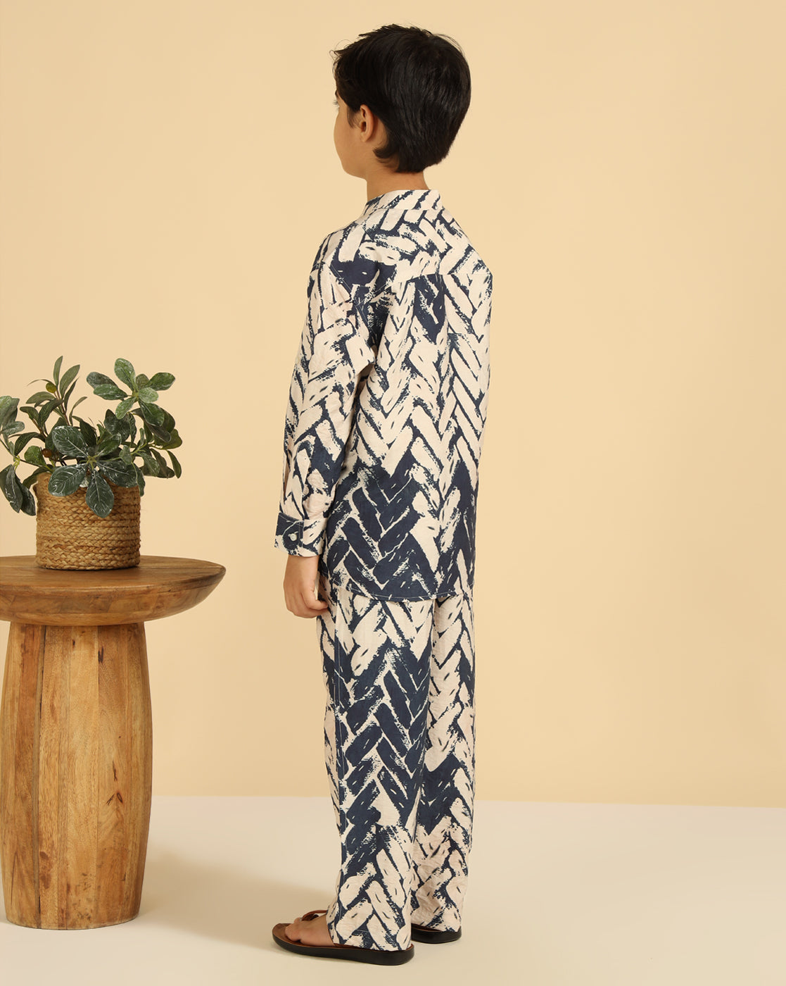 Blue Tie Dye Geometric Kurta With Pant Boys Co-Ord Set