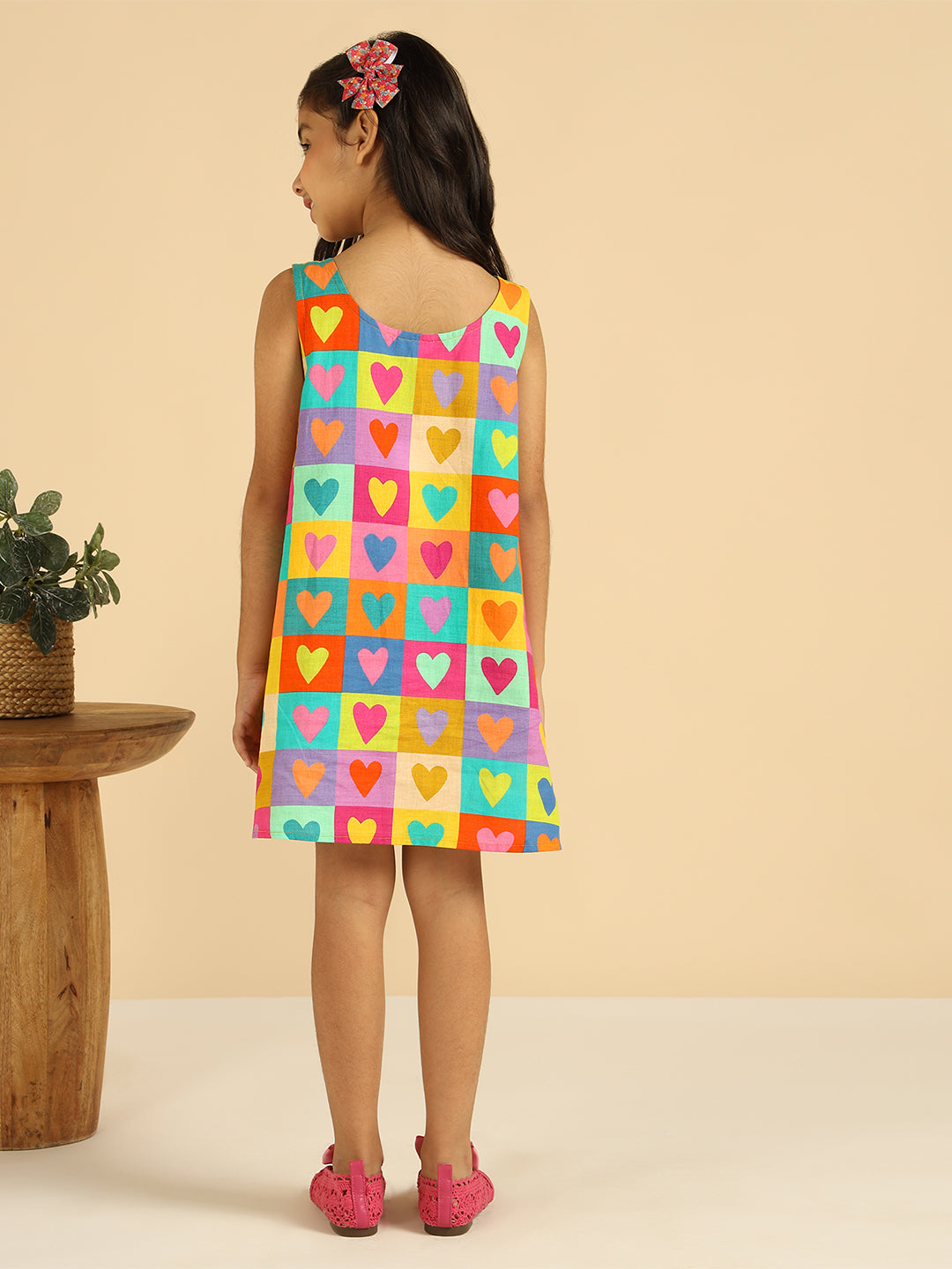 Pure Cotton Heart Printed Girls Shirt Dress