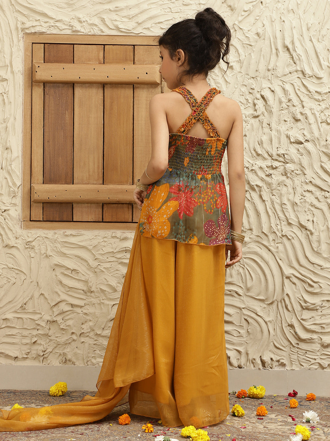 3 Piece Multicolor Peplum Fusion Co-Ord Set