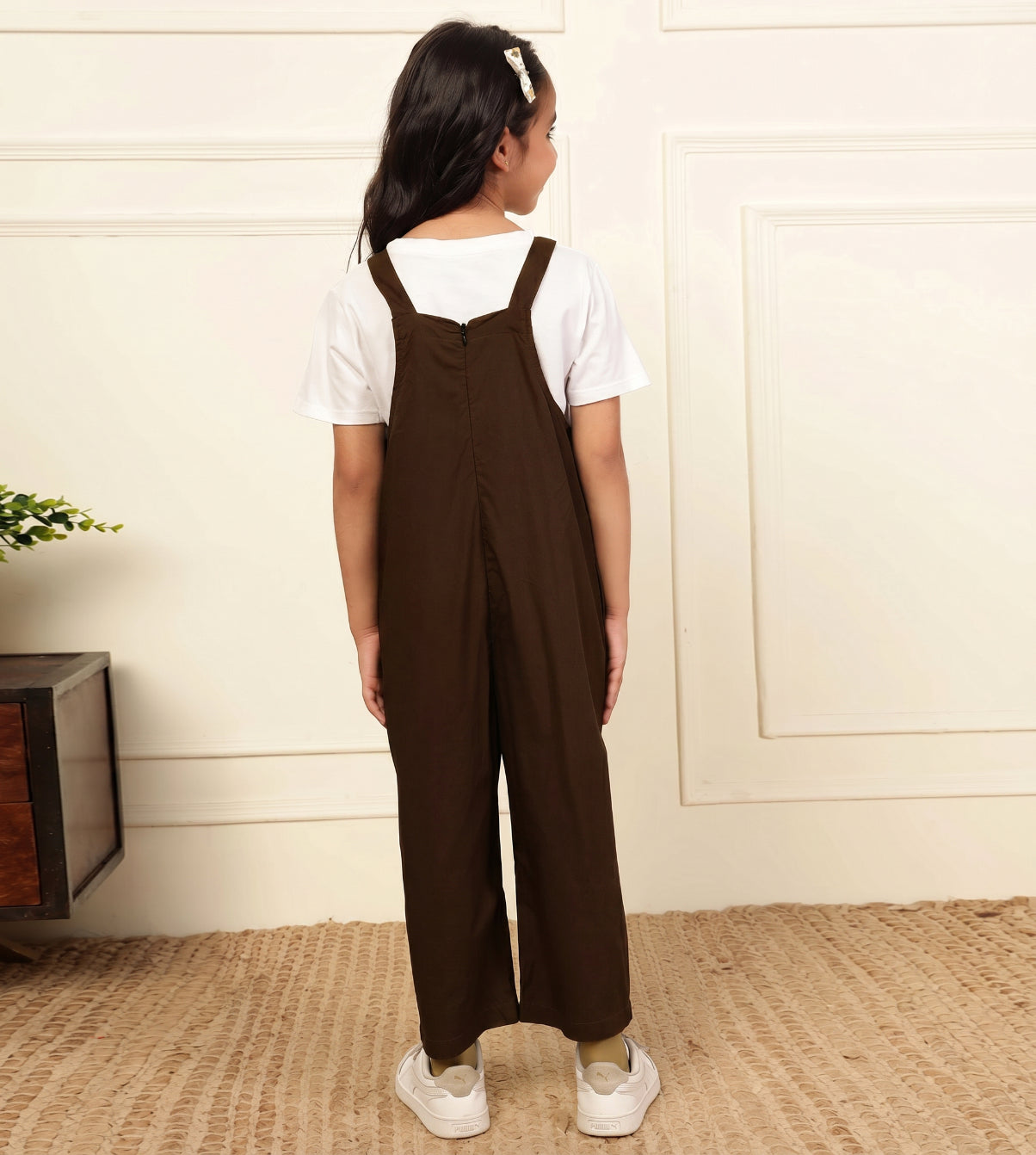 Brown Big Flower Patch Girls' Jumpsuit (T-shirt not included)