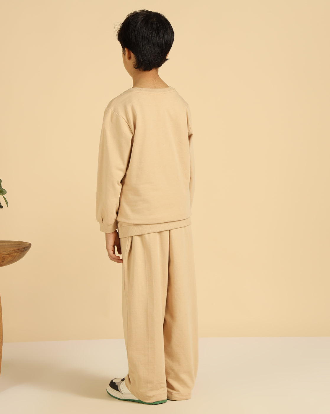 Pure Cotton Beige Patch Work Boys Co-Ord Set