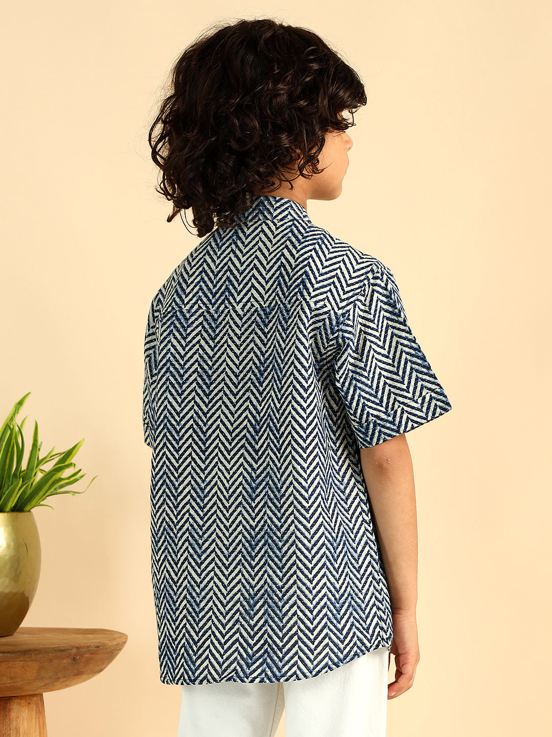 Blue Zig-Zag Pure Cotton Casual Boys Shirt