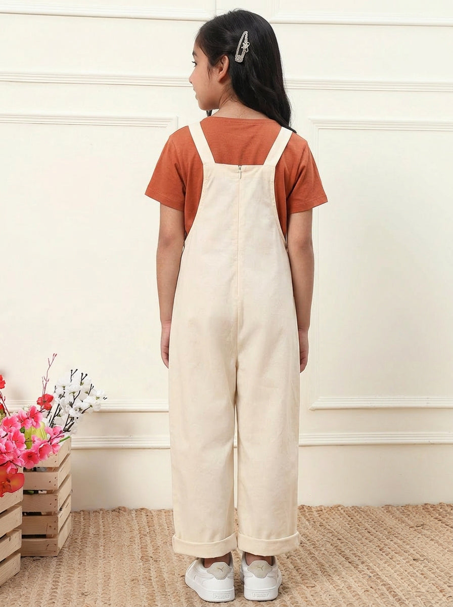 Off White Big Flower Patch Girls' Jumpsuit (T-shirt not included)
