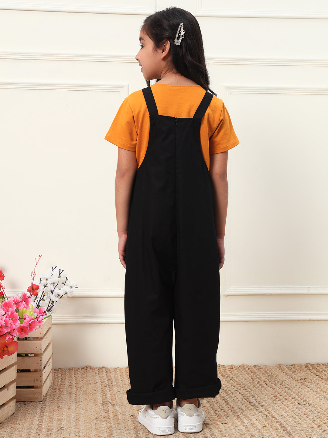 Multicolor Big Flower Patch Girls' Jumpsuit (T-shirt not included)