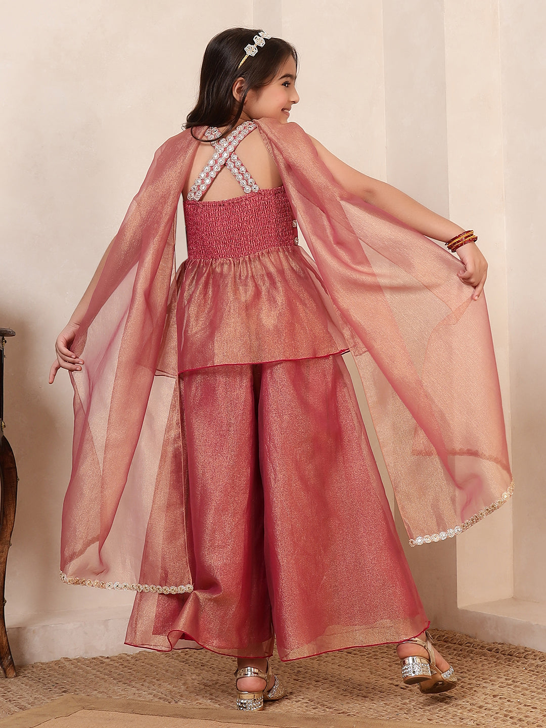 Peplum Top & Palazzos With Dupatta 3 Pieces Fusion Co-Ord Set