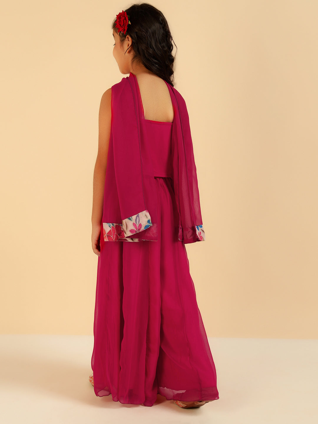 Embroidered Top With Palazzo & Dupatta Indo Western Girls Co-Ord Set