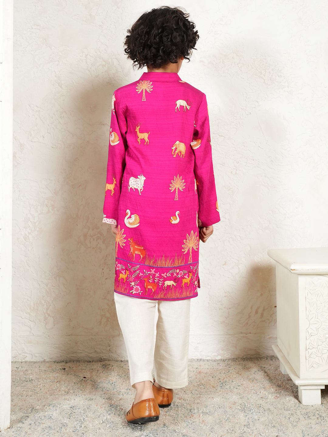 Animal Print Magenta Kurta For Boys