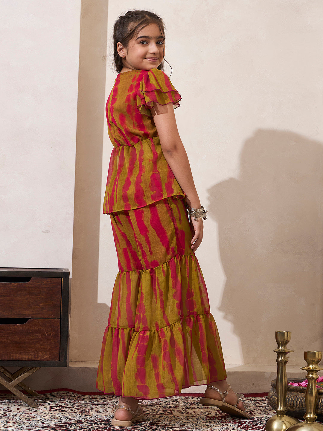 Tie-Dye Print Front Slit Top With Sharara
