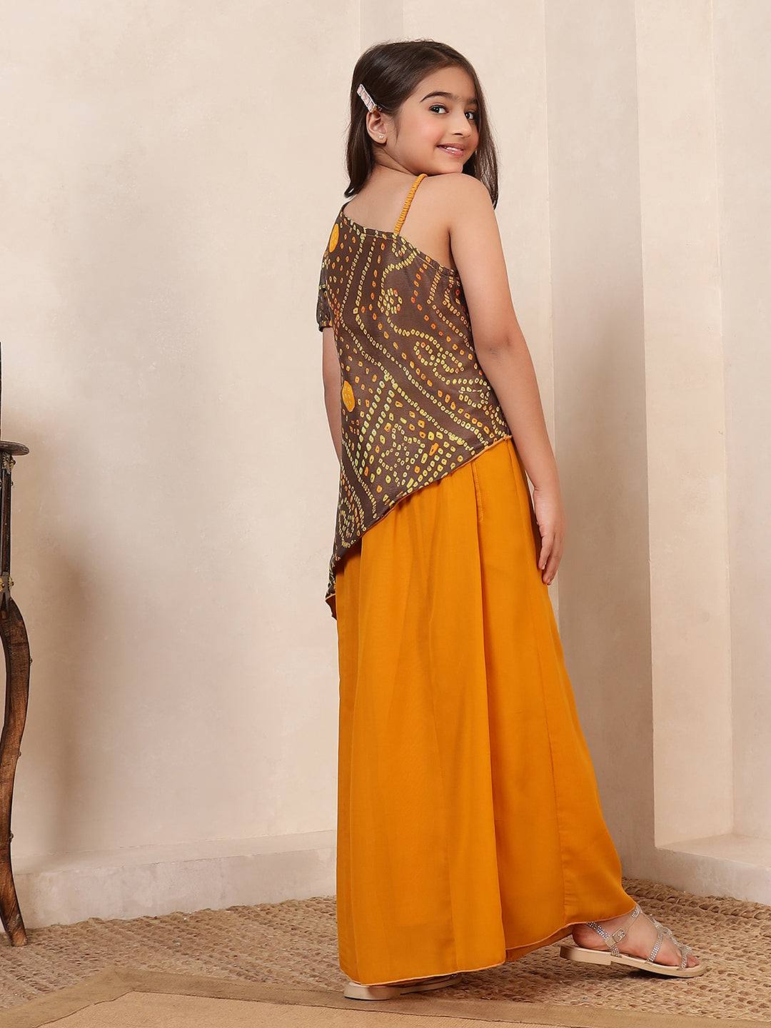 Bandhani One-Shoulder Asymmetric Co-Ord Set