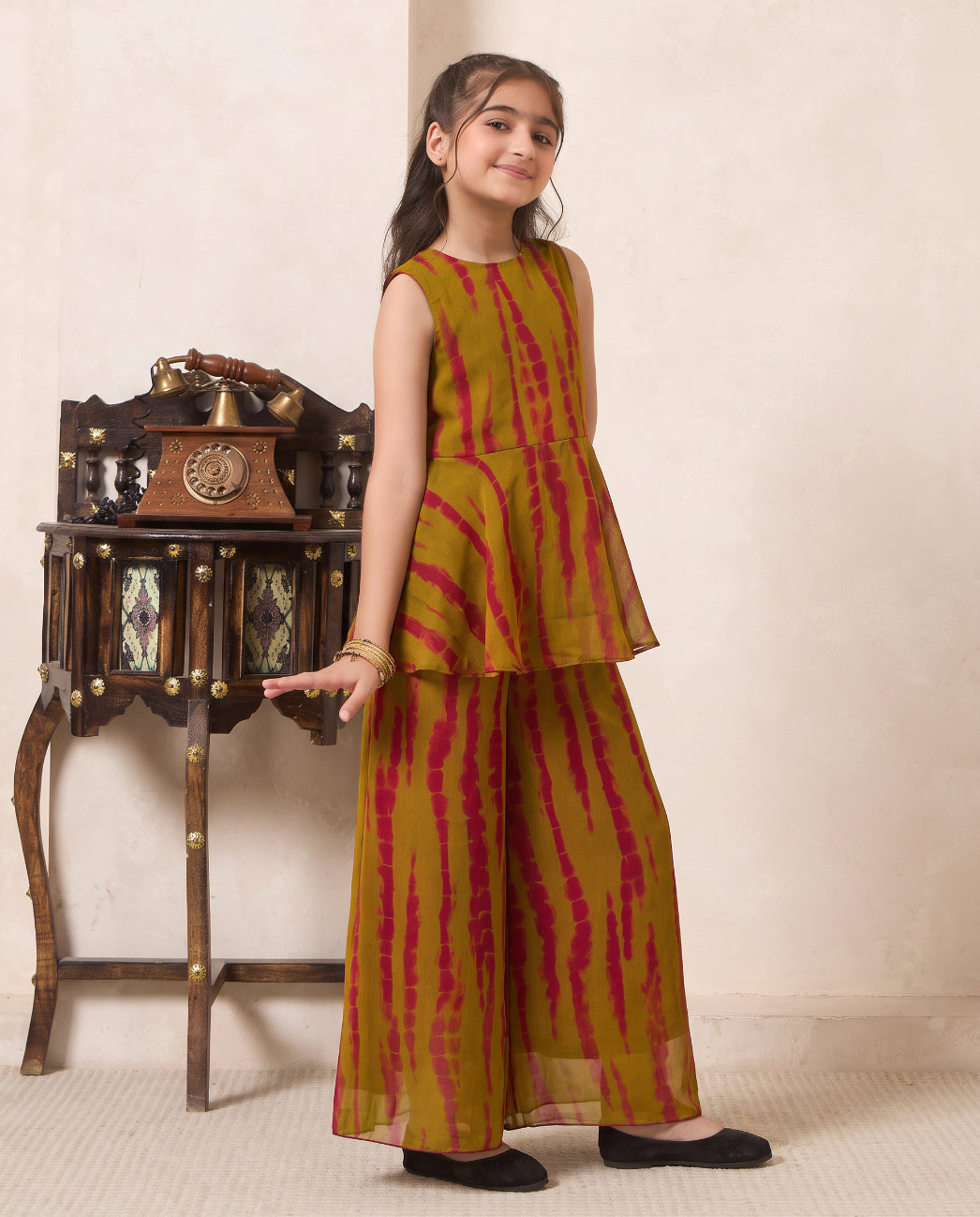 Girl's Multicolor Tie Dye Chiffon Peplum Top & Palazzo Set