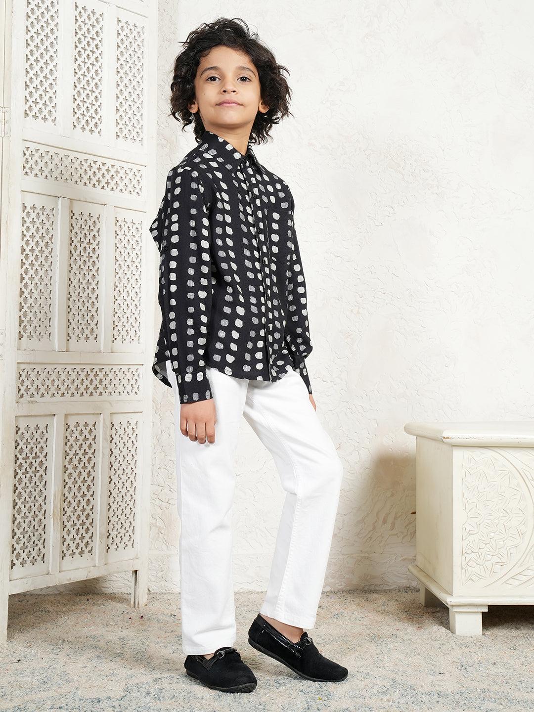 Black Polka Pure Rayon Shirt