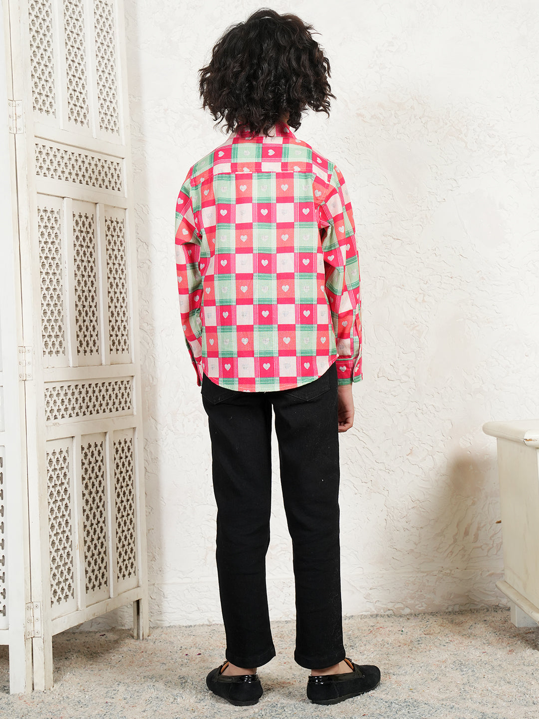 Heart Print Check Shirt For Boys