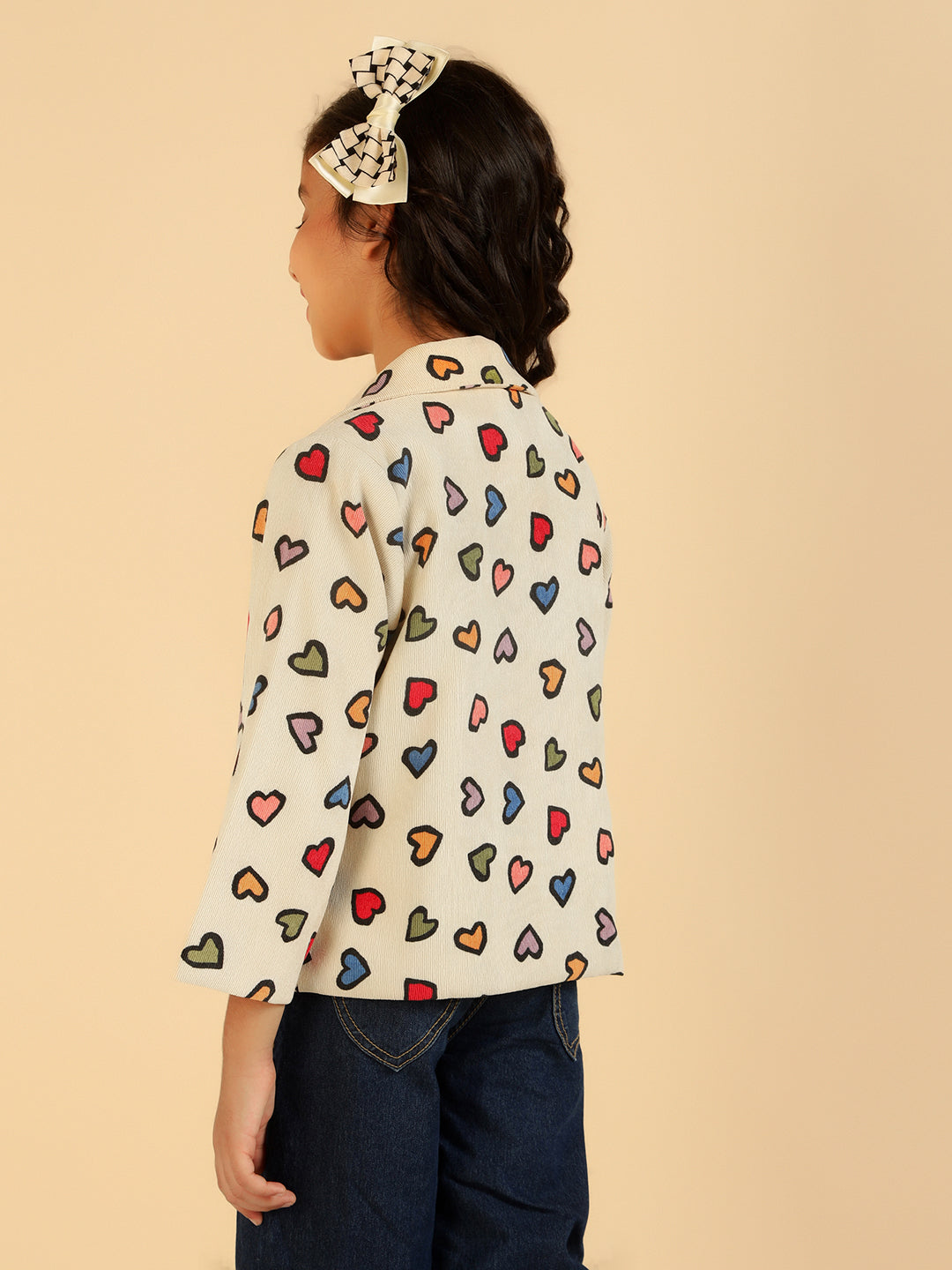 Girl Full Sleeves MultiColor Heart Print Blazer
