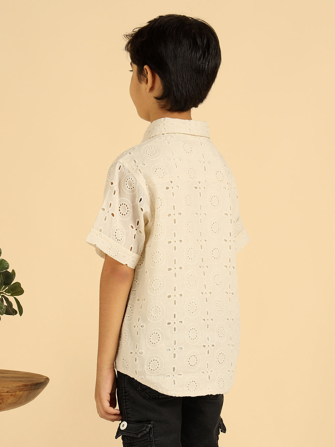 Casual Pure Schiffli Embroidered Shirt For Boys