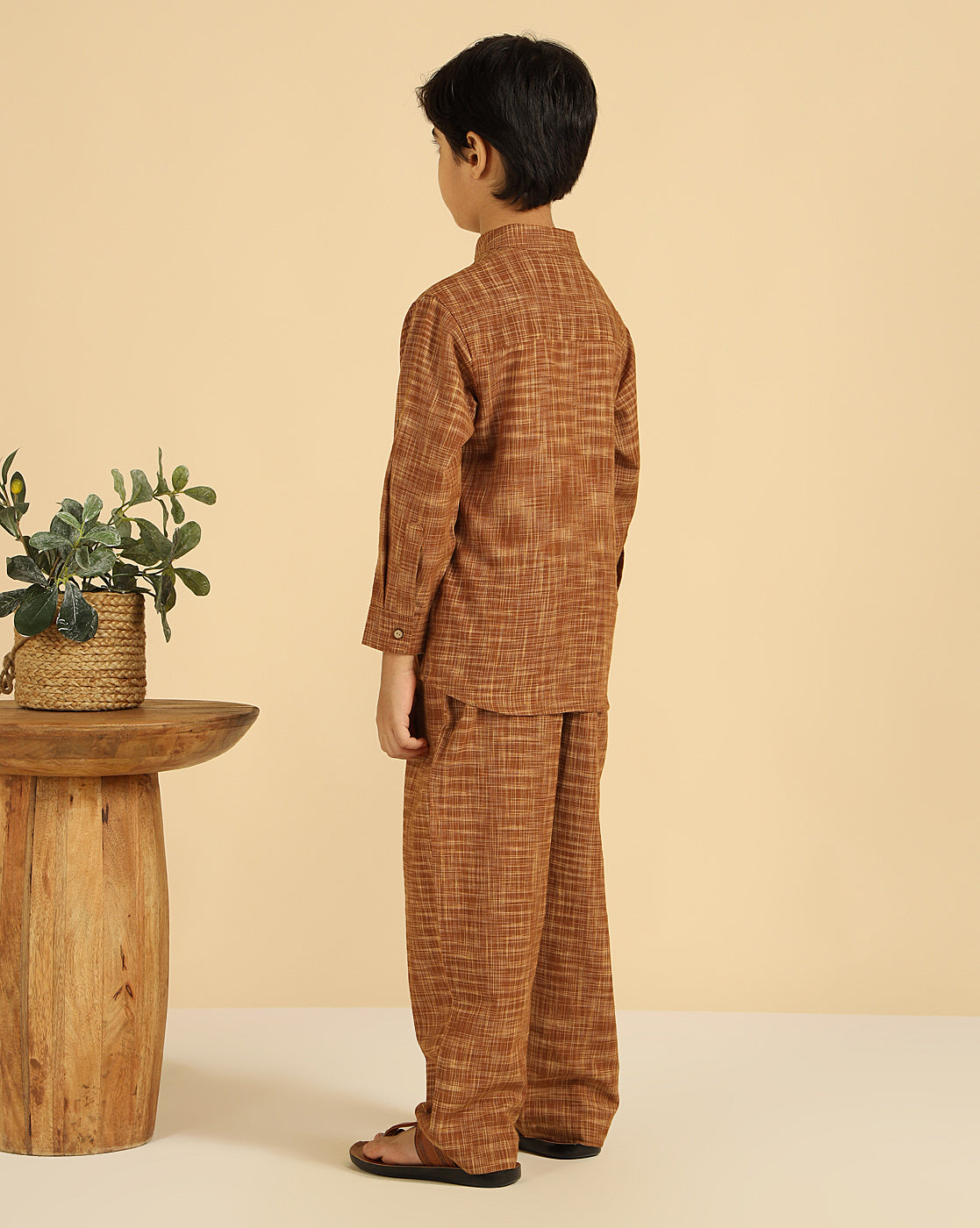 Brown Pure Cotton Khadi Boys Co-Ord Set