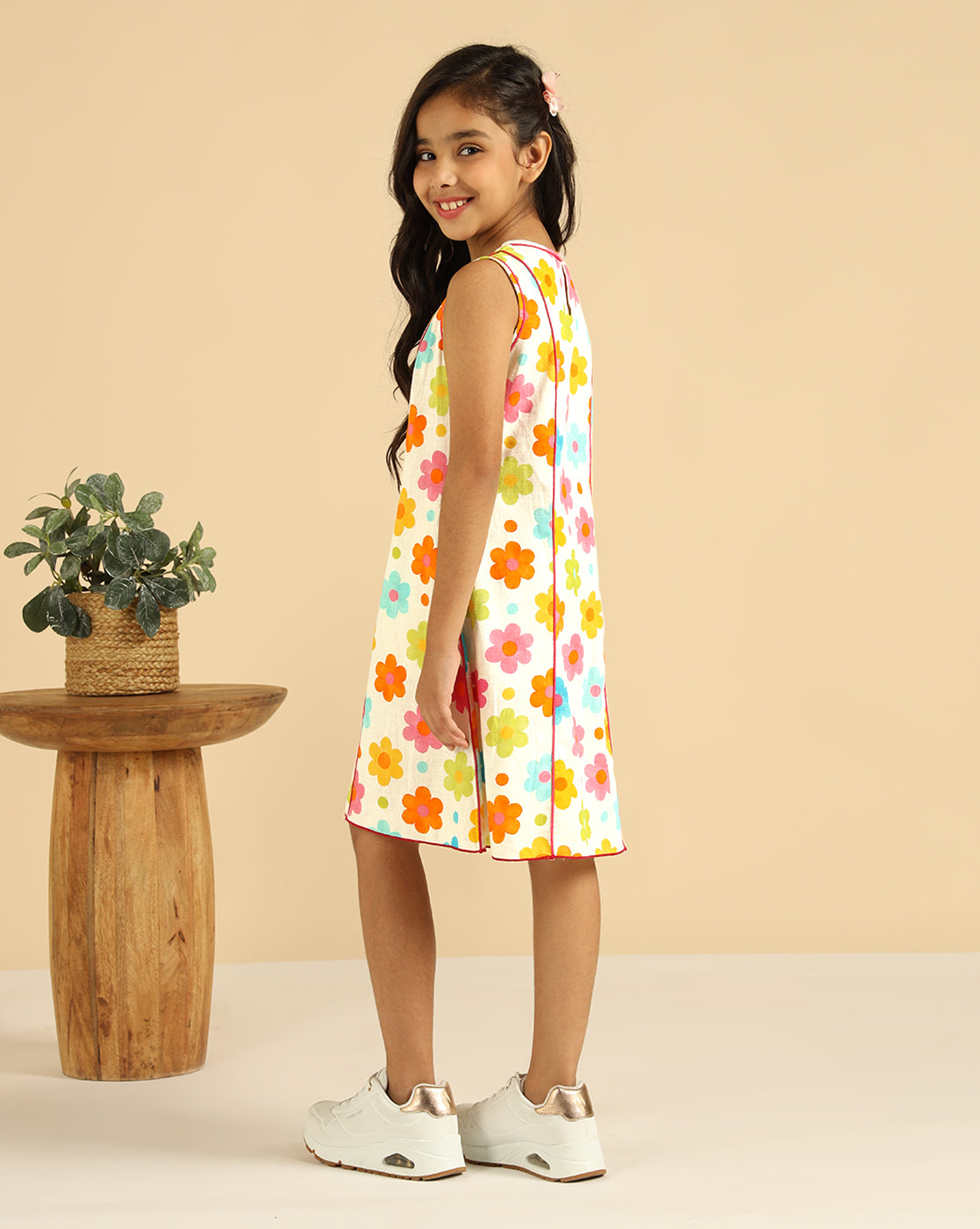 Multi Colour Floral Panel Girls Dress