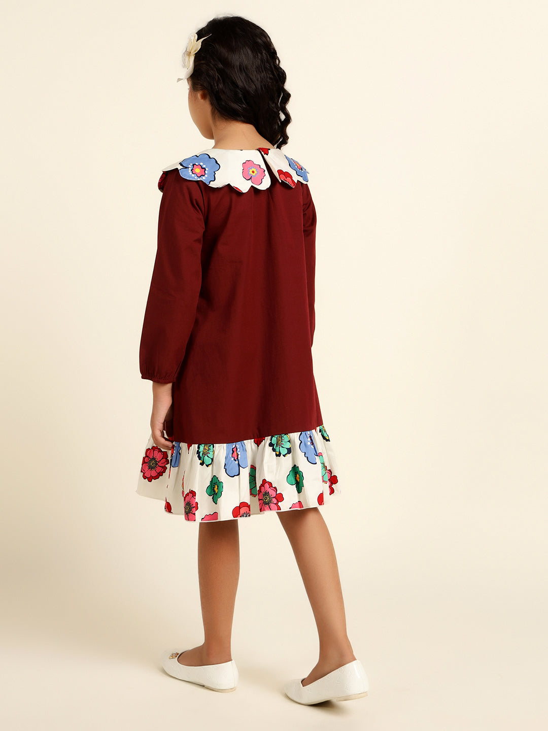 Full Sleeves Scalloped Collar A-Line Dress