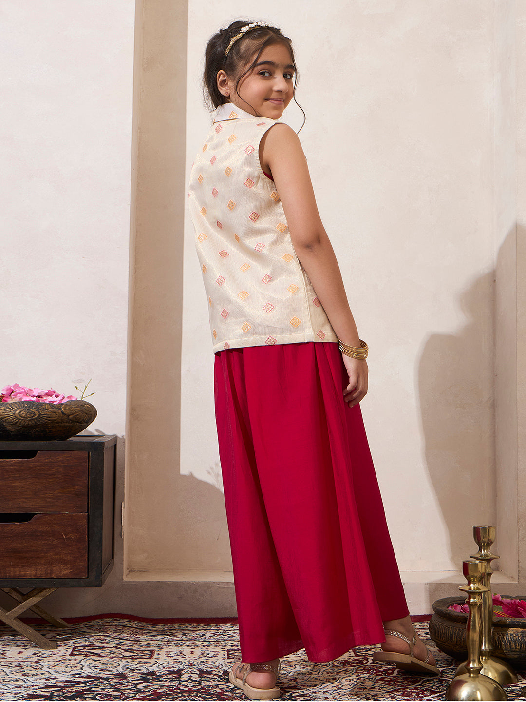 Notch Collar Blazer Set With Top & Palazzo