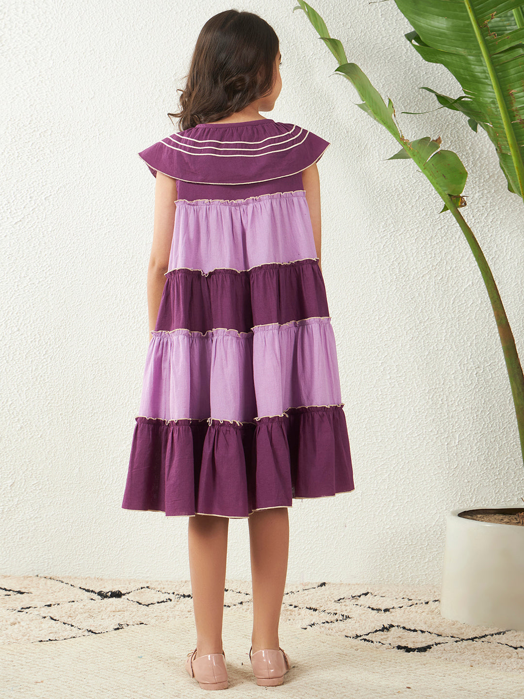 Color Block Embroidered Tiered Dress