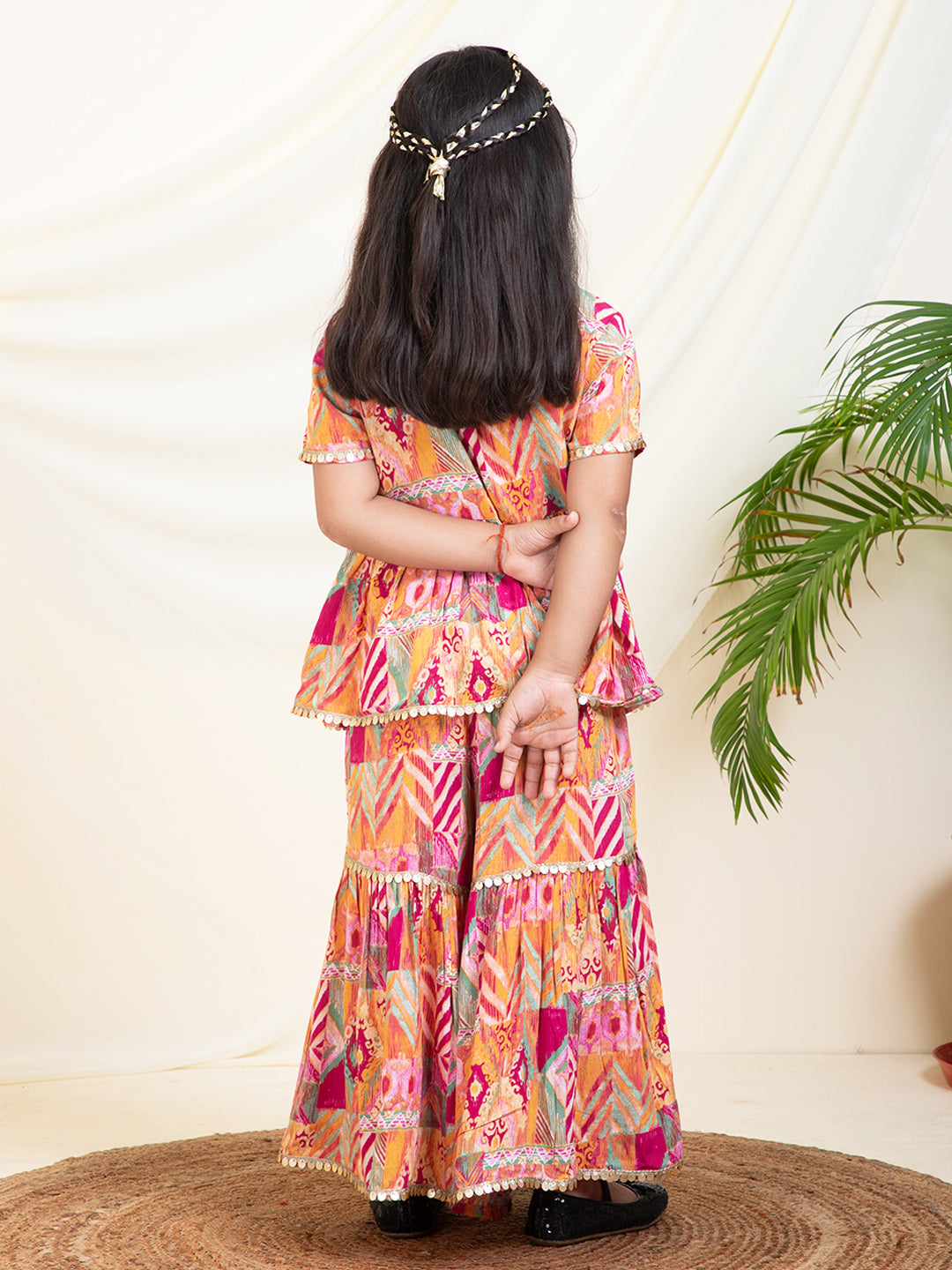 Abstract Printed Peplum Top With Sharara