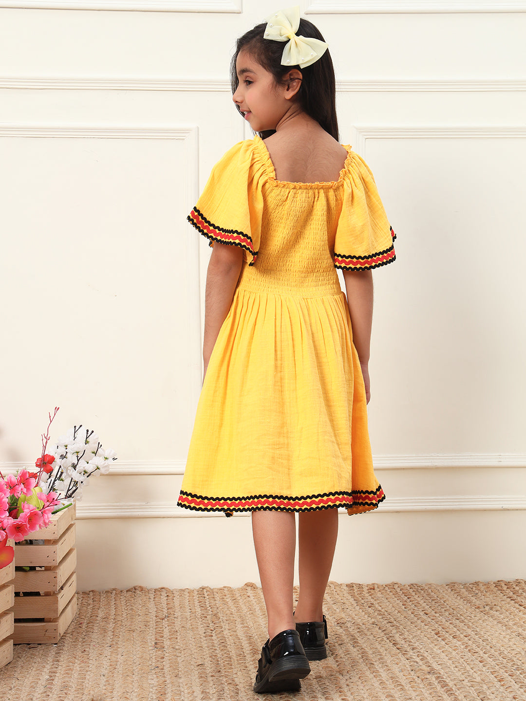 Vibrant Yellow Smocking Dress for Girls