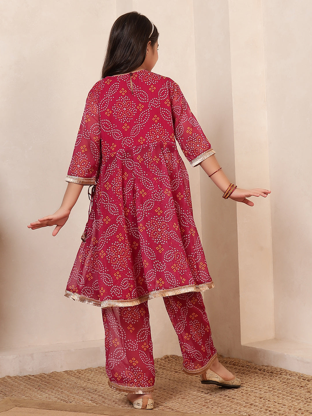 Bandhani Angrakha Style Kurta With Pants Set
