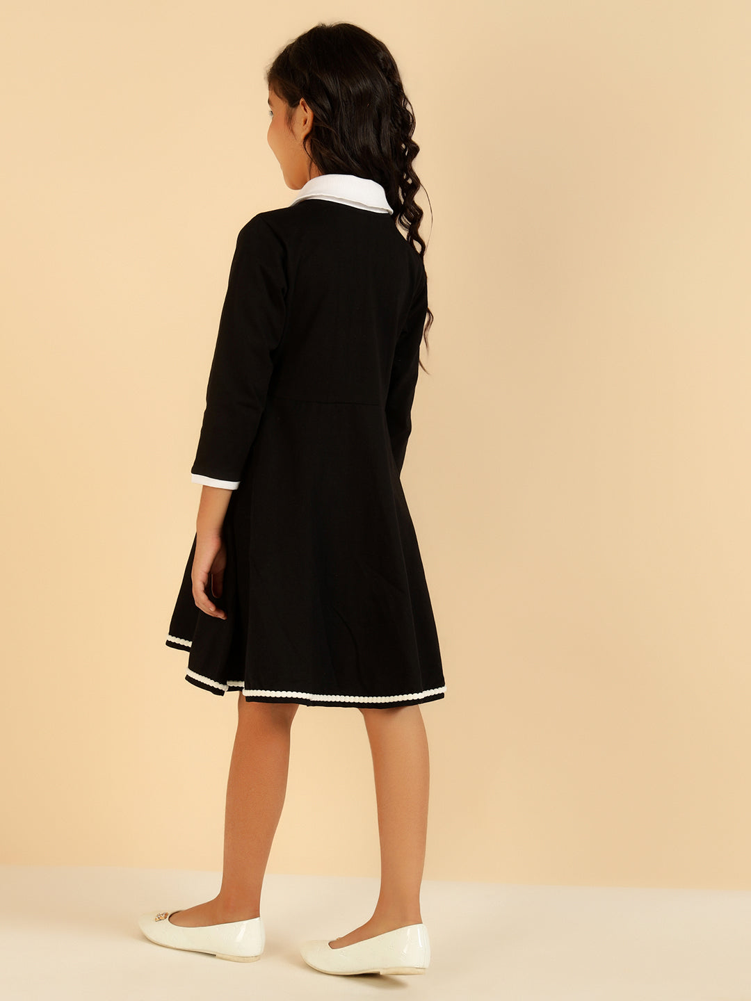 Full Sleeves Polo Collar Knee Length Dress