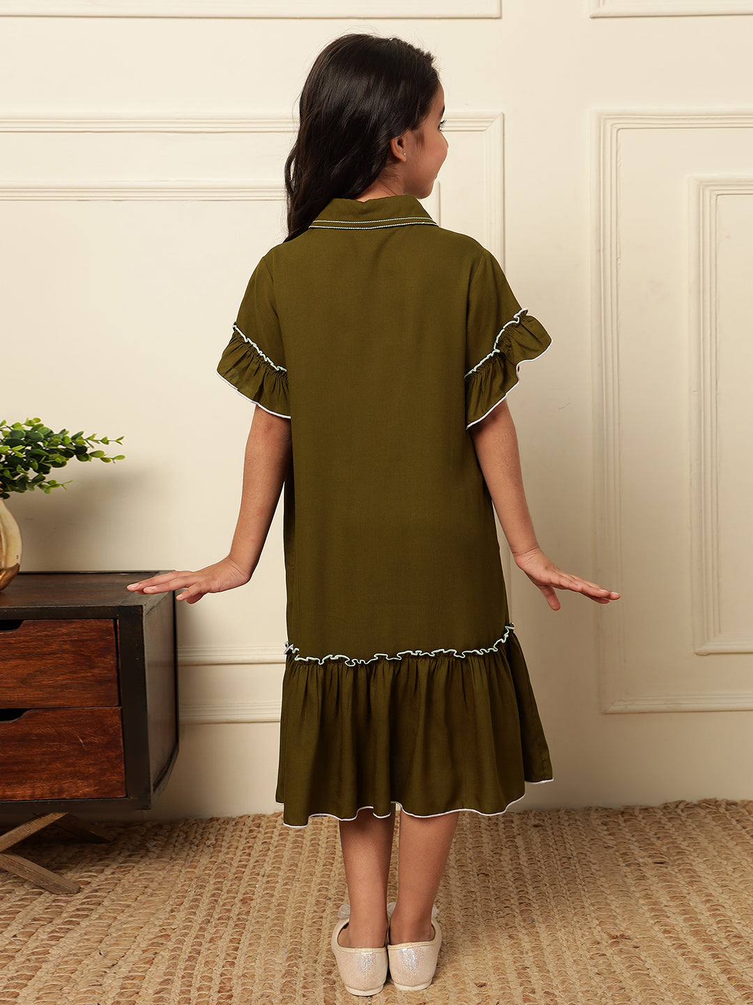 Thread Detailing Tiered Shirt Dress