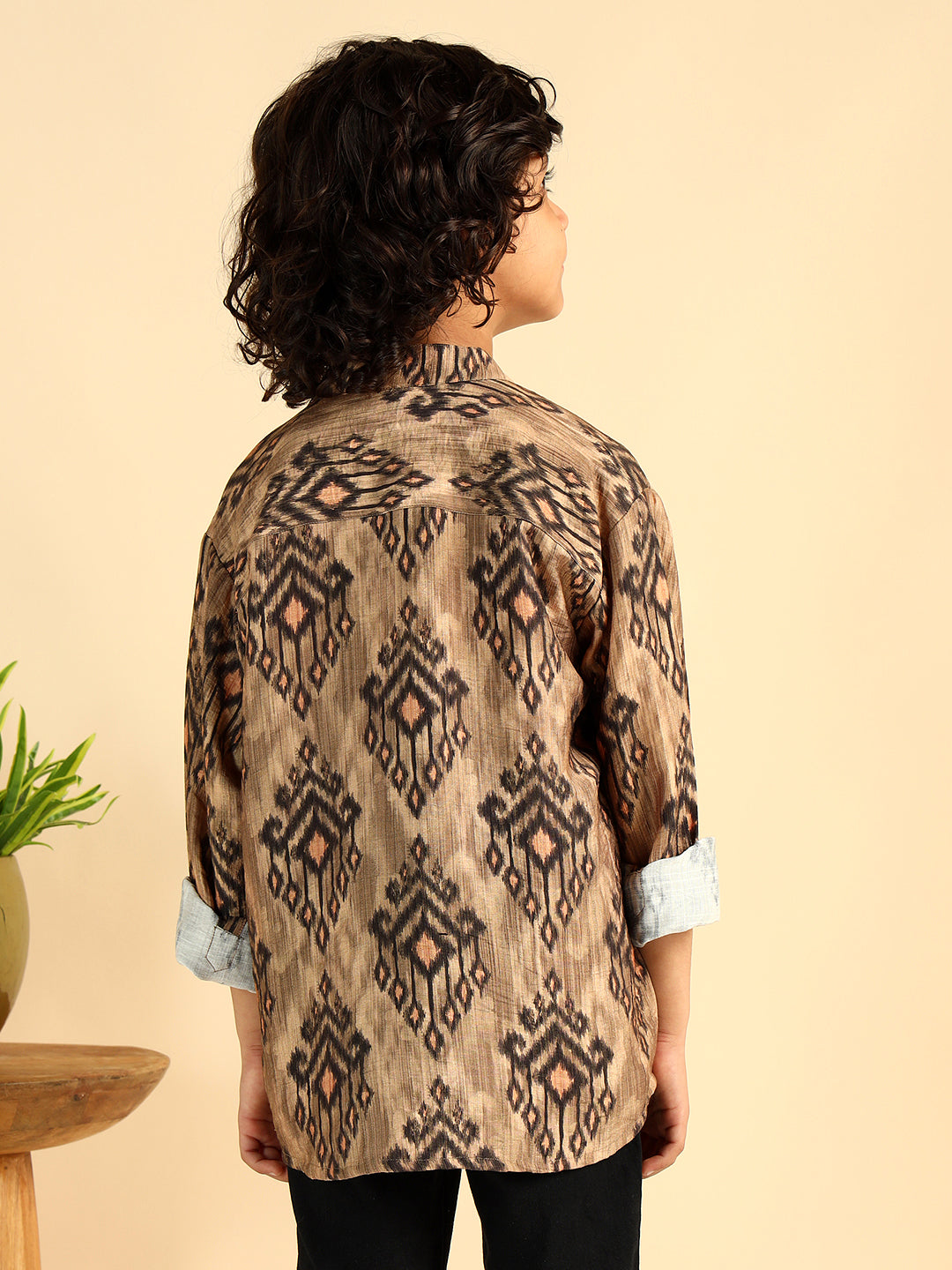 Ikkat Print Short Kurta For Boys