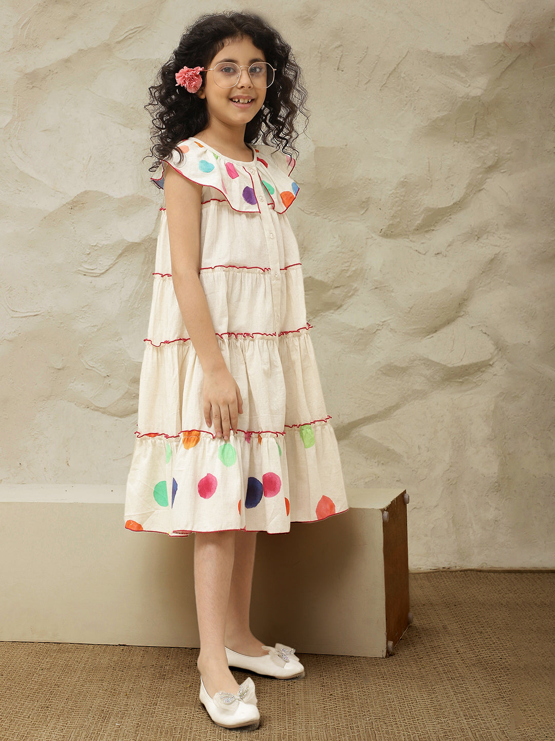 Polka Dots Tiered Pure Cotton Shirt Dress