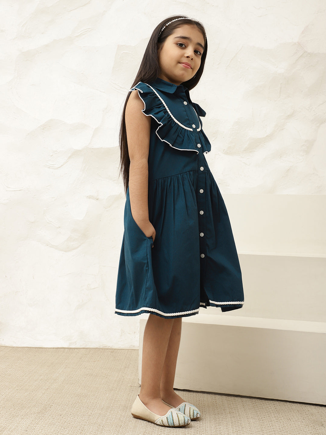 Pure Cotton Frill Yoke Shirt Dress
