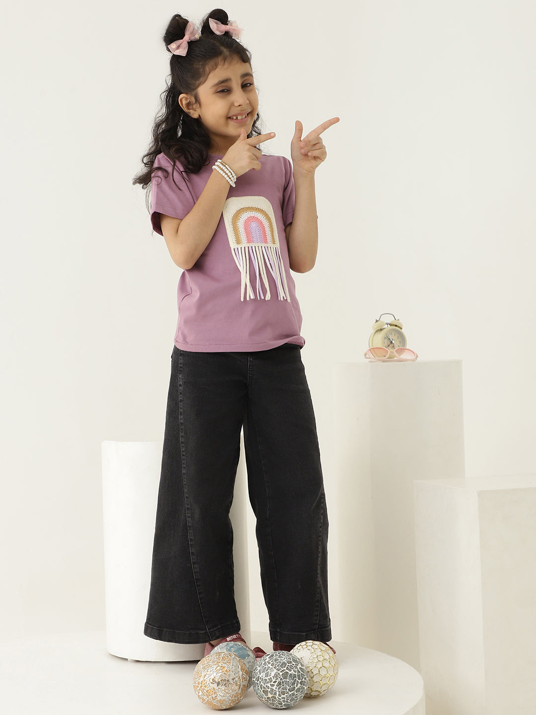 Pure Cotton Knit Rainbow Patch T-Shirt