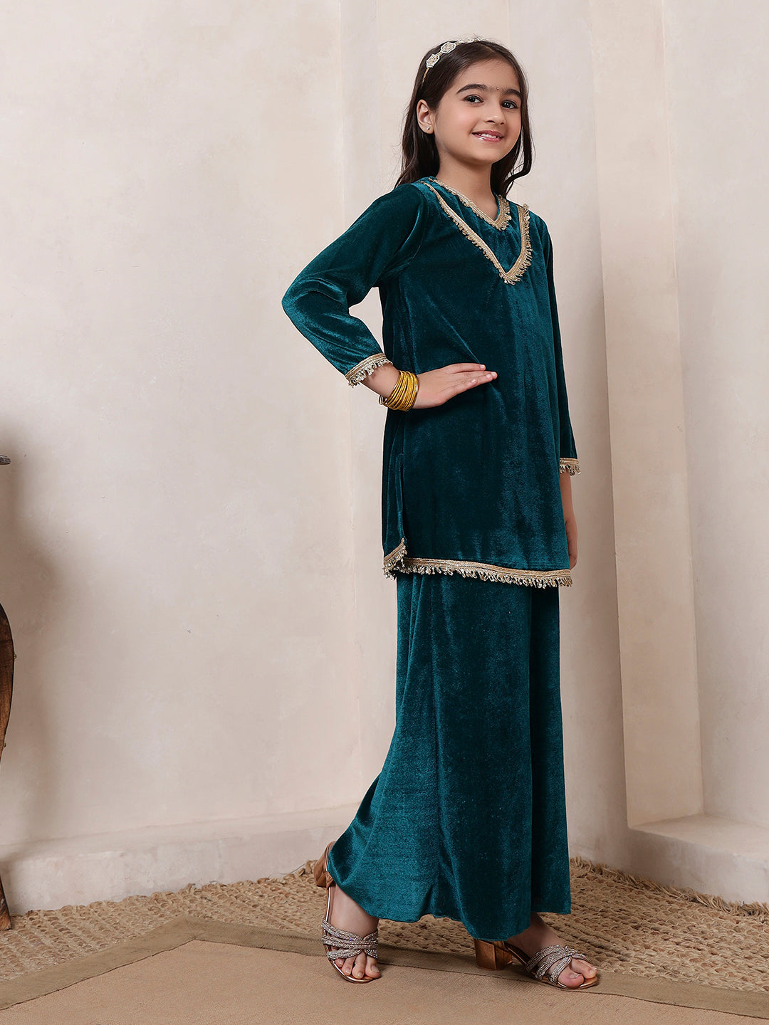 Velvet Rama Green 3 Piece Co-ord Set