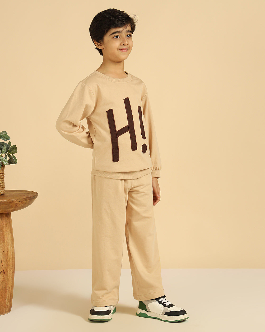 Pure Cotton Beige Patch Work Boys Co-Ord Set