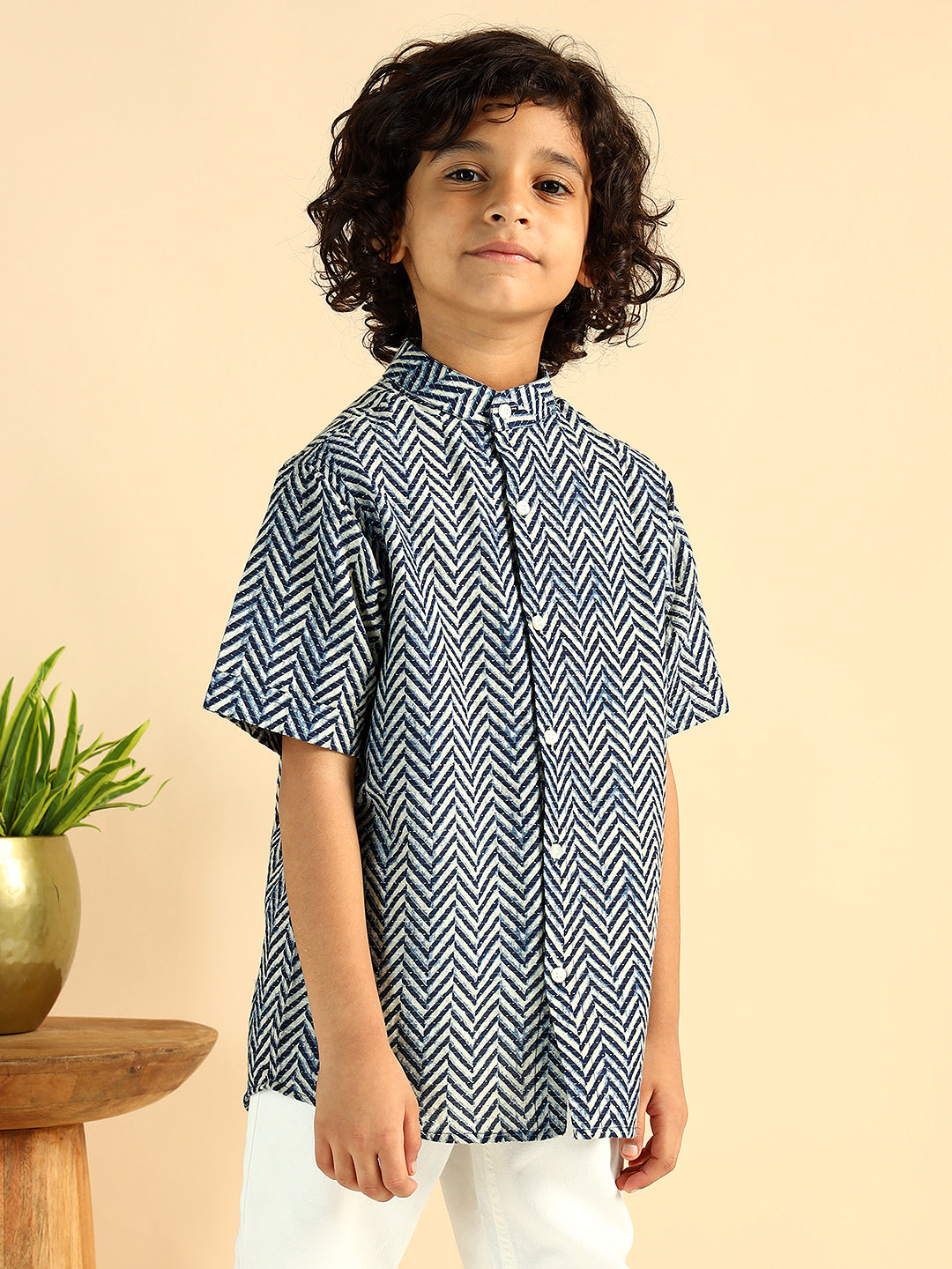 Blue Zig-Zag Pure Cotton Casual Boys Shirt