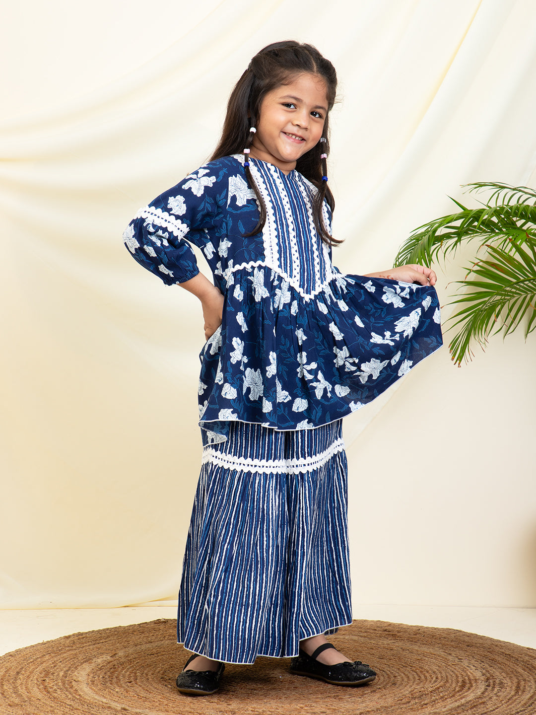 Floral Printed Rayon Peplum Top & Sharara Set