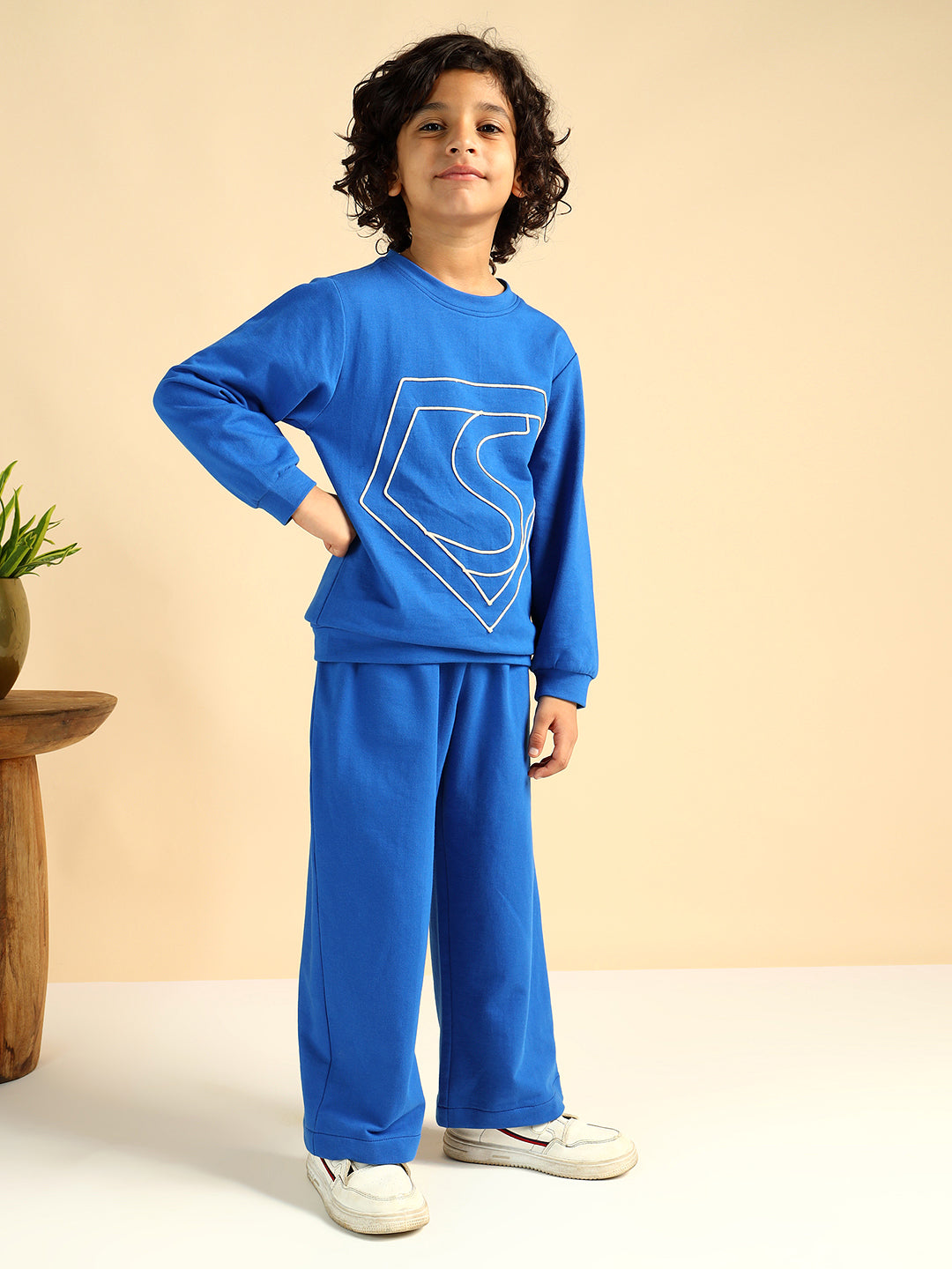 Electric Blue Pure Cotton Embroiderd Co-Ord Set For Boys