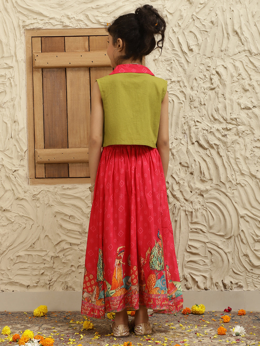 Solid Blazer With Printed Lehenga Set