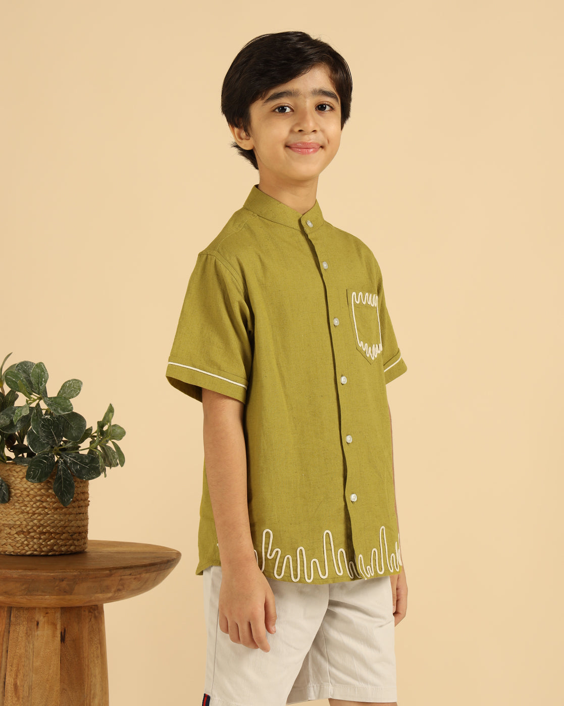 Lemon Yellow Embroidered Causal Boys Shirt