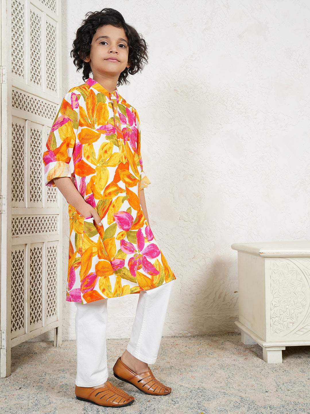 Leaf Print Kurta For Boys